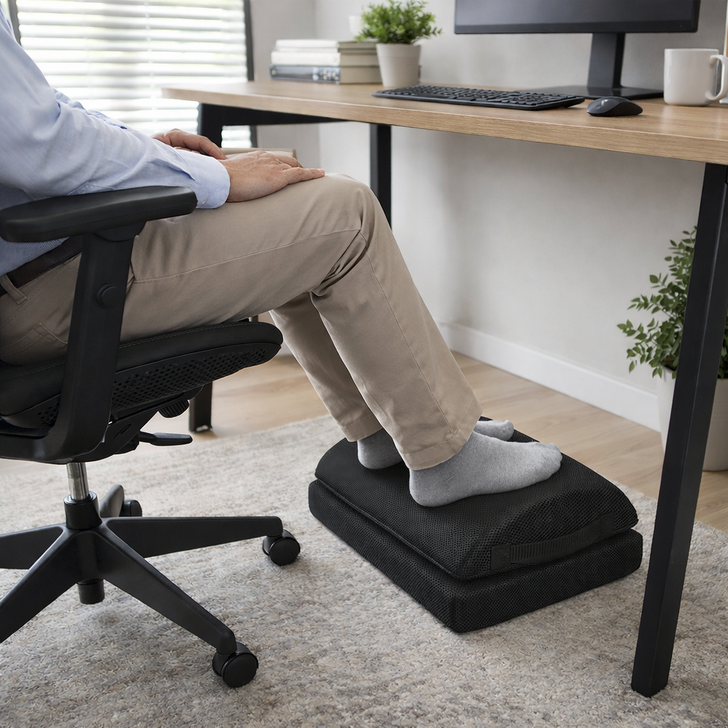 Flexibelt fotstöd för sittande arbete
