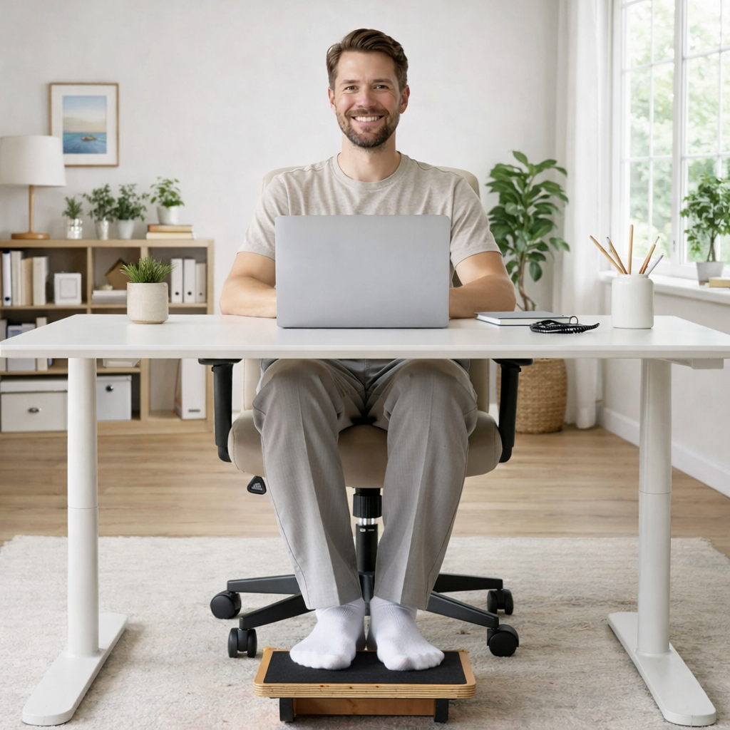 Balansbräda av trä - aktivt fotstöd för skrivbordsarbete