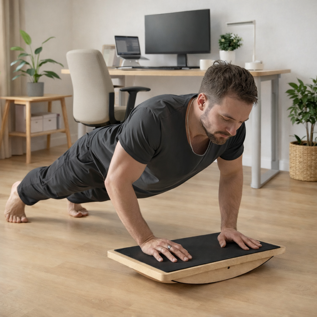 Balansbräda av trä - aktivt fotstöd för skrivbordsarbete